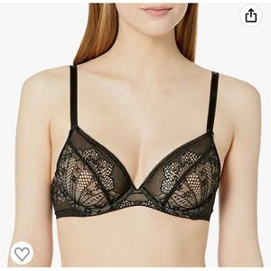 Wacoal Take The Plunge Underwire Bra Black Lace 34 DD New